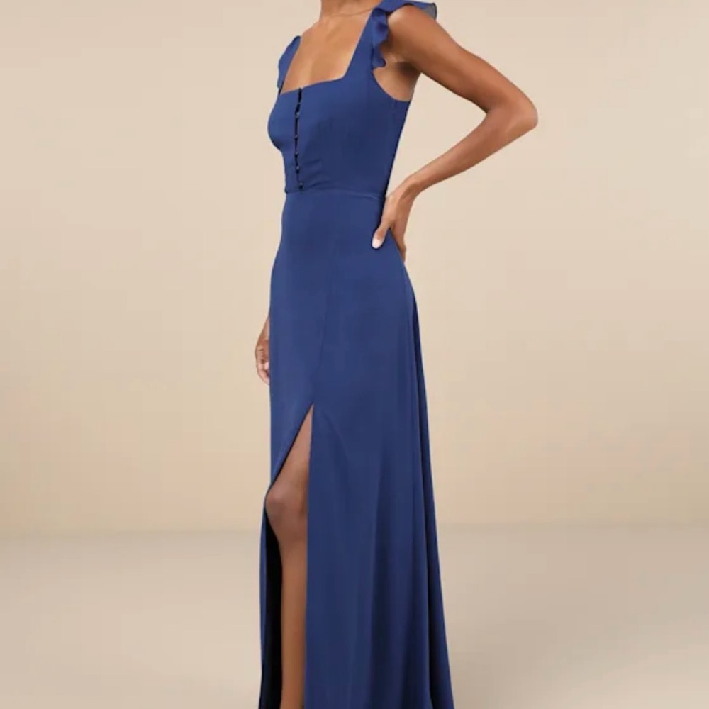 Lulu's Navy Blue Maxi Dress with Slit - Picture 2 of 10